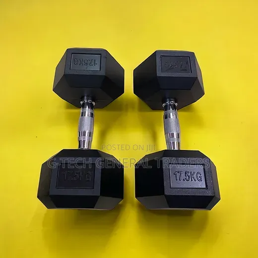 Rubber Coated Hexagonal Dumbbell 17.5kg Pair Set