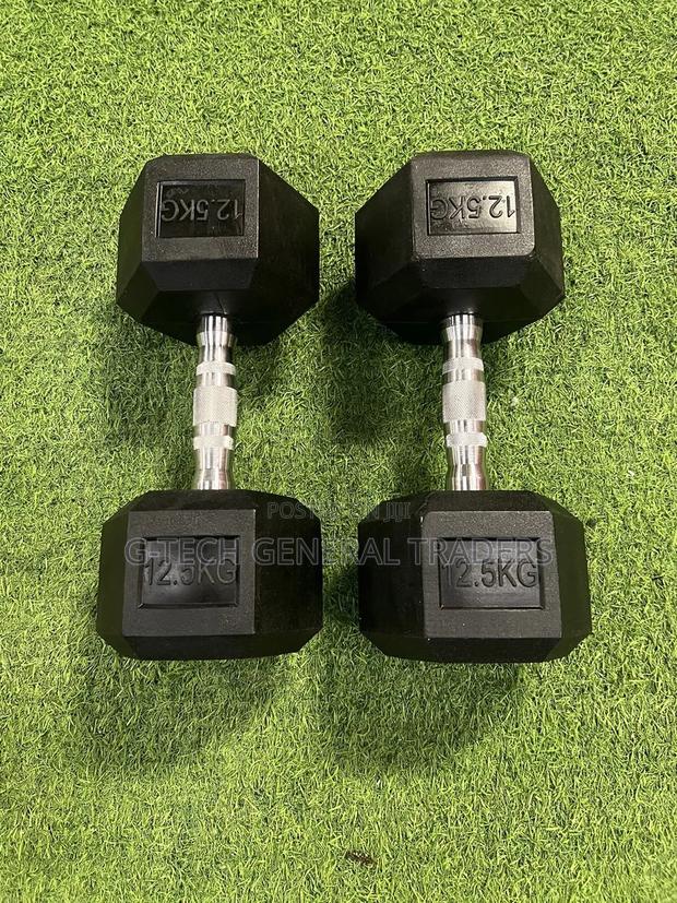 Rubber Coated Hexagonal Dumbbell 12.5kg Pair Set