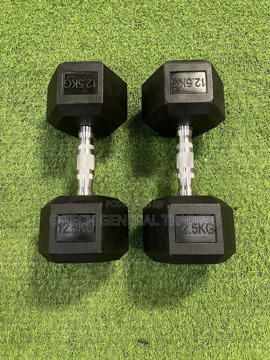 Rubber Coated Hexagonal Dumbbell 12.5kg Pair Set