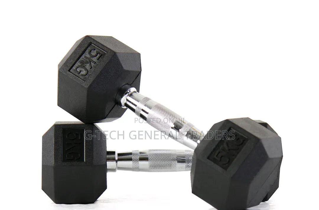 Rubber Coated 5kg Pair Hexagonal Dumbbell