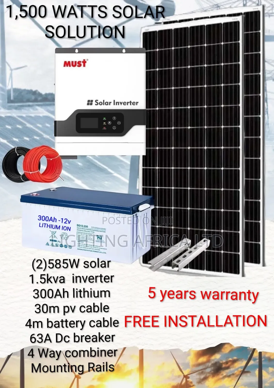 1.5kva Inverter - 300ah Lithium Battery - (2)585w Solar Full Package