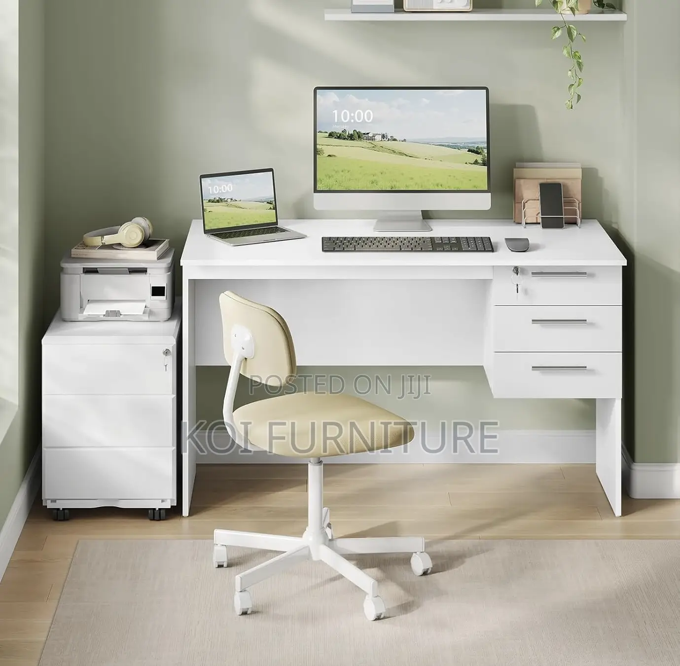 Office Desk : 1.2m-Mone1 Study Desk - (White)