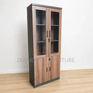 Modern Wooden Filing Cabinet With Glass Doors Lockable Shelves