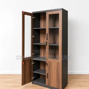 Modern Wooden Filing Cabinet With Glass Doors Lockable Shelves