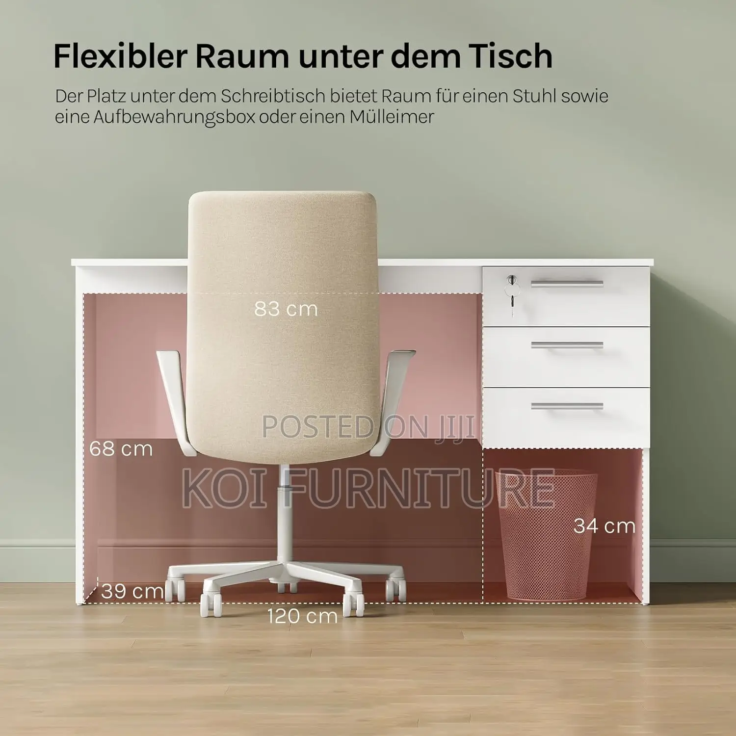 Office Desk : 1.2m-Mone1 Study Desk - (White)