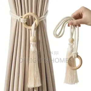 2pcs Natural Cotton Rope Curtain Tiebacks Boho Style-Car
