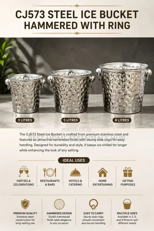 Stainless Steel Ice Bucket Hammered Design- 3l,5l,9 Litres