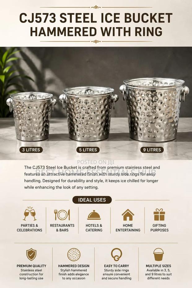 Stainless Steel Ice Bucket Hammered Design- 3l,5l,9 Litres