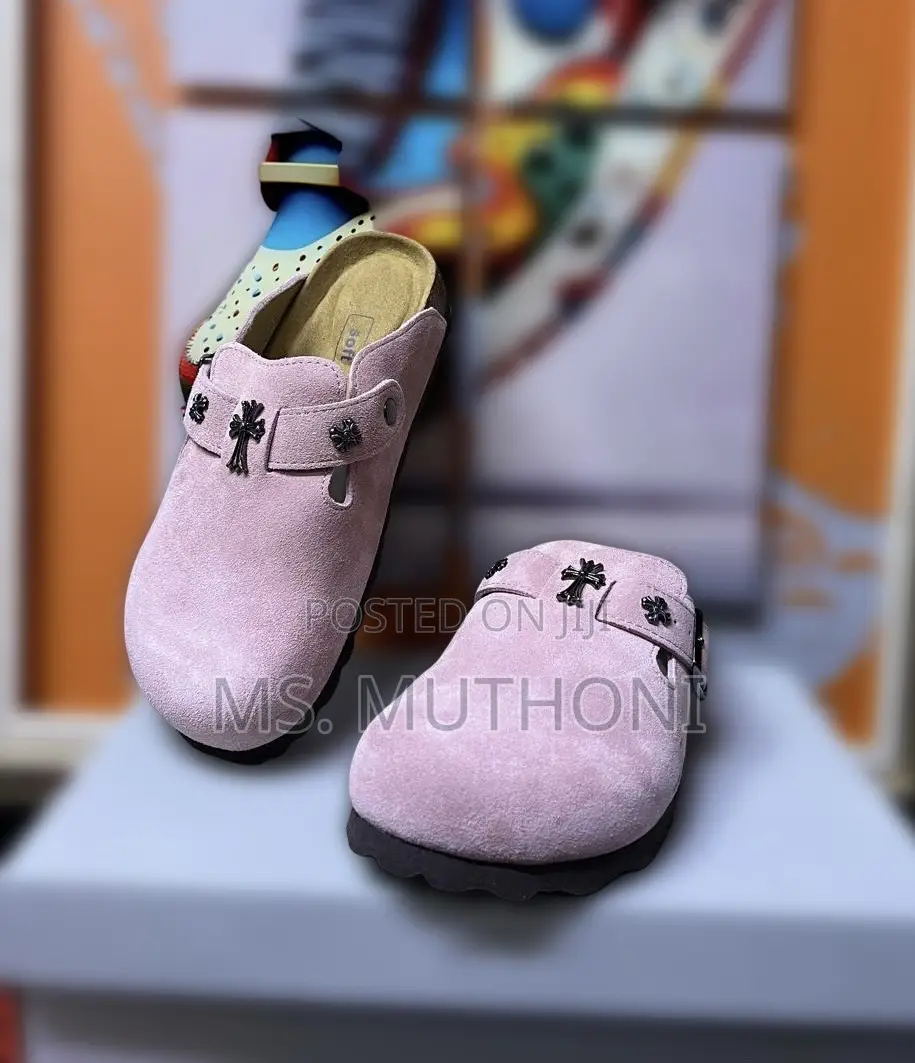 Pink Suede Chrome Hearts X Birkenstock Boston Clogs.