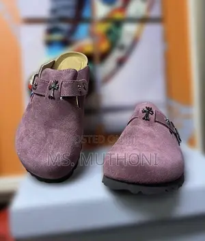 Pink Suede Chrome Hearts X Birkenstock Boston Clogs.