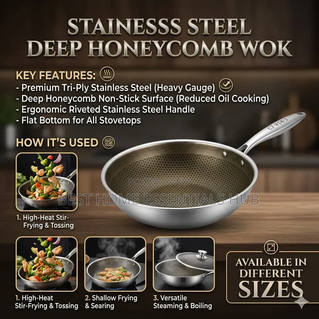 Stainless Steel Honeycomb Wok Pan 32cm ,34cm