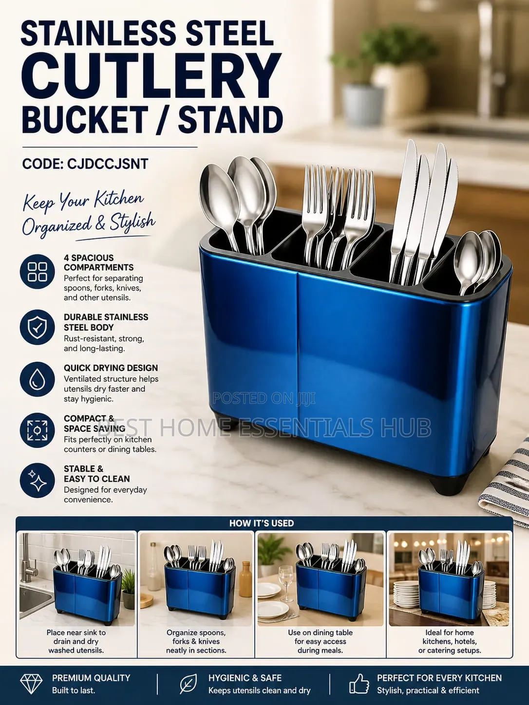 Steel Cutlery Holder (Rectangular)