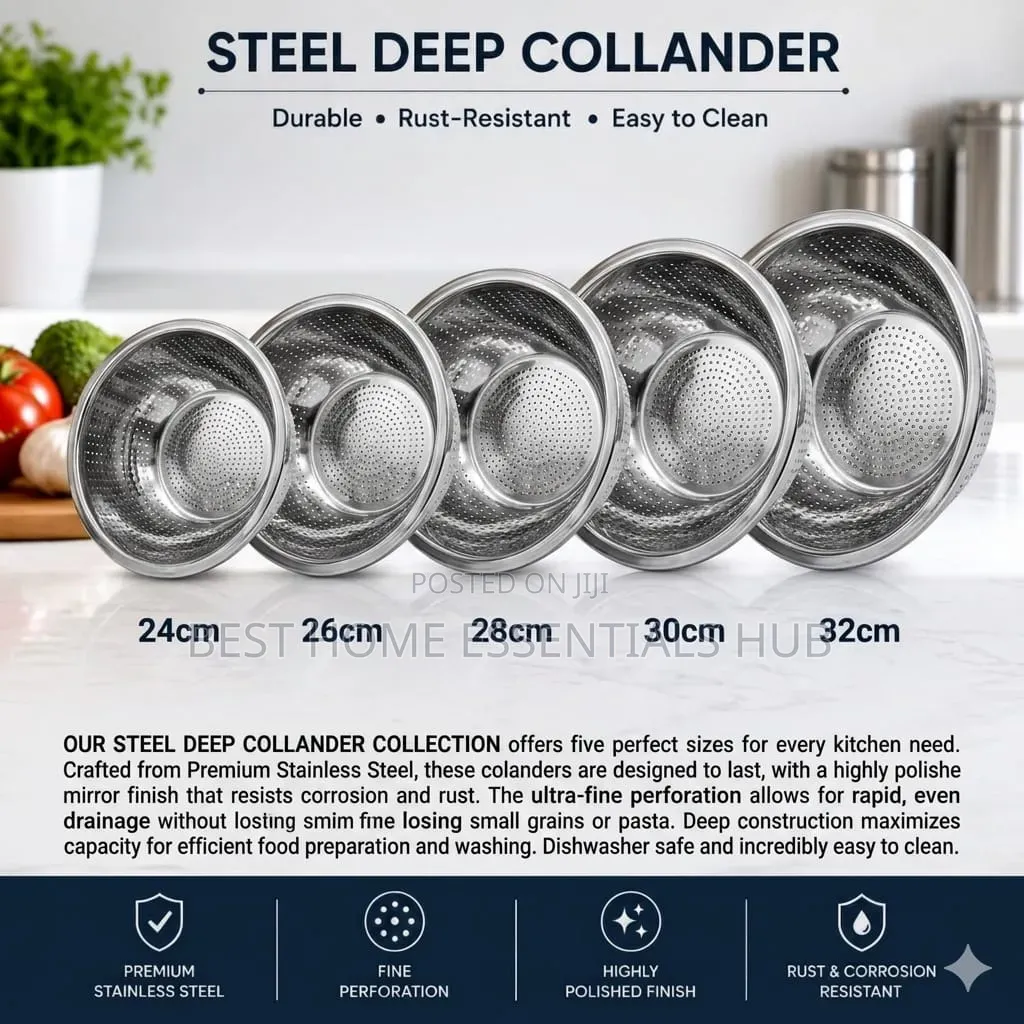 Steel Deep Colander 24cm ,26cm ,28cm,30cm,32cm,34cm