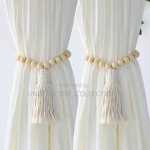 Macrame Curtain Tiebacks With Wooden Beads