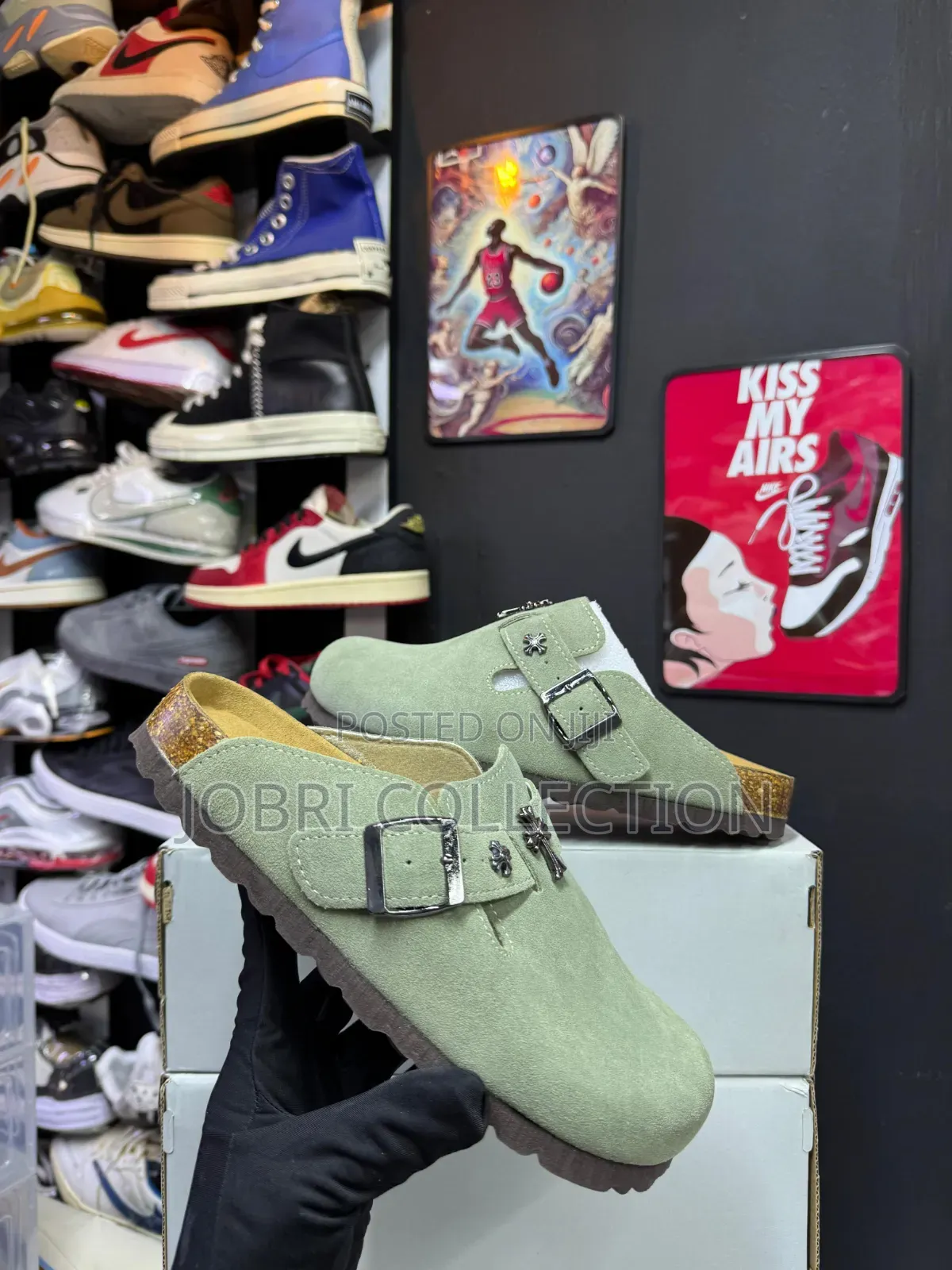 Green Birkenstock “Chrome Hearts” Clog Sandals