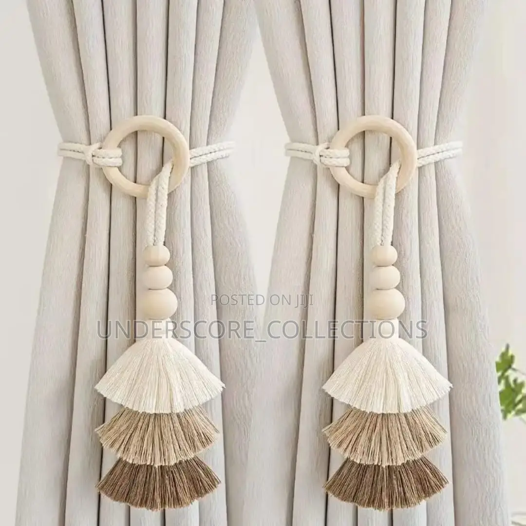 Two Pieces Tassel Curtain Tie Backs, Wooden Bead (Pair)