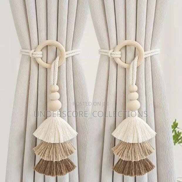 Two Pieces Tassel Curtain Tie Backs, Wooden Bead (Pair)