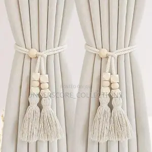 2 Pieces Nordic Curtain Straps, Wooden Bead (Pair)