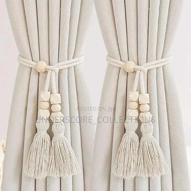 2 Pieces Nordic Curtain Straps, Wooden Bead (Pair)