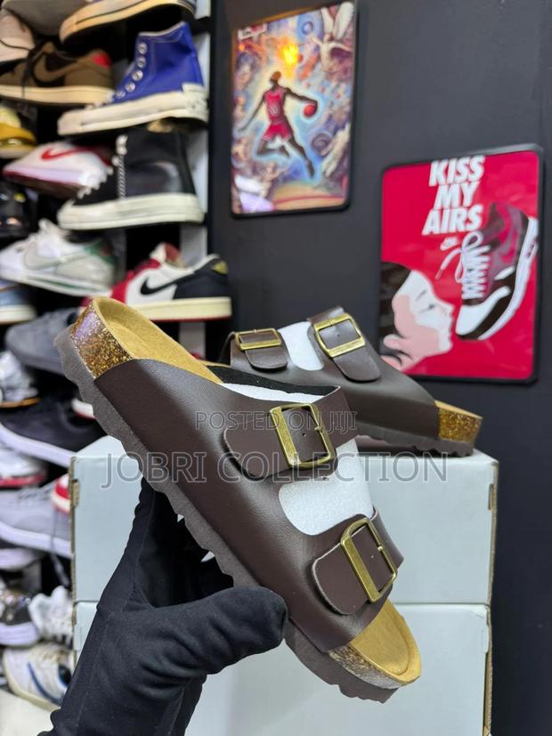 Brown Buckle Cork Leather Sandals - thumbnail 2