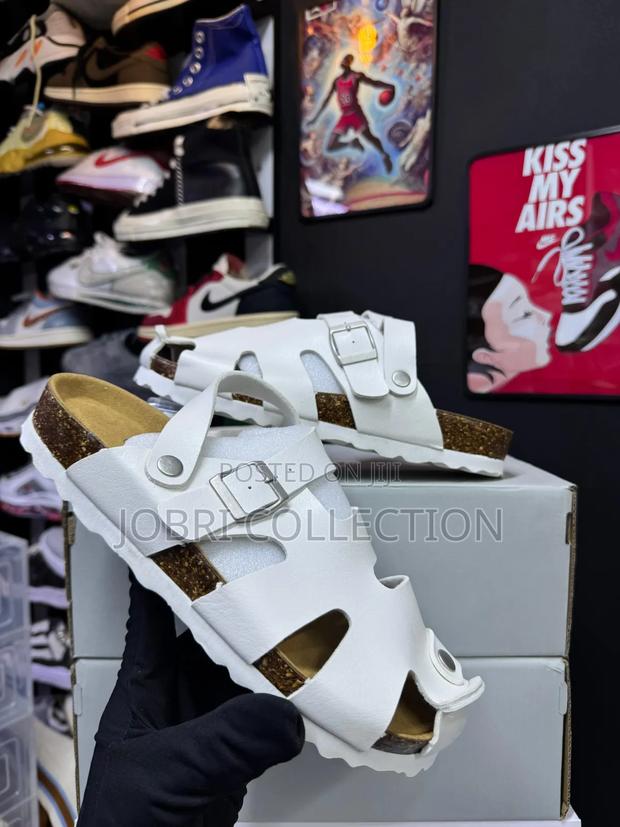 White Leather Buckle Cork Sandals - thumbnail 2