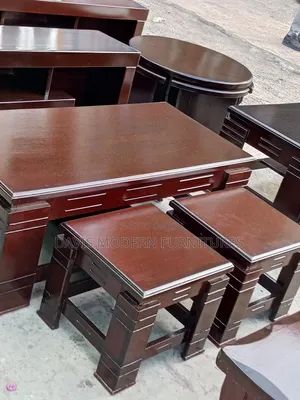 Wooden Coffee Table Set With 4 Four Nesting Stools