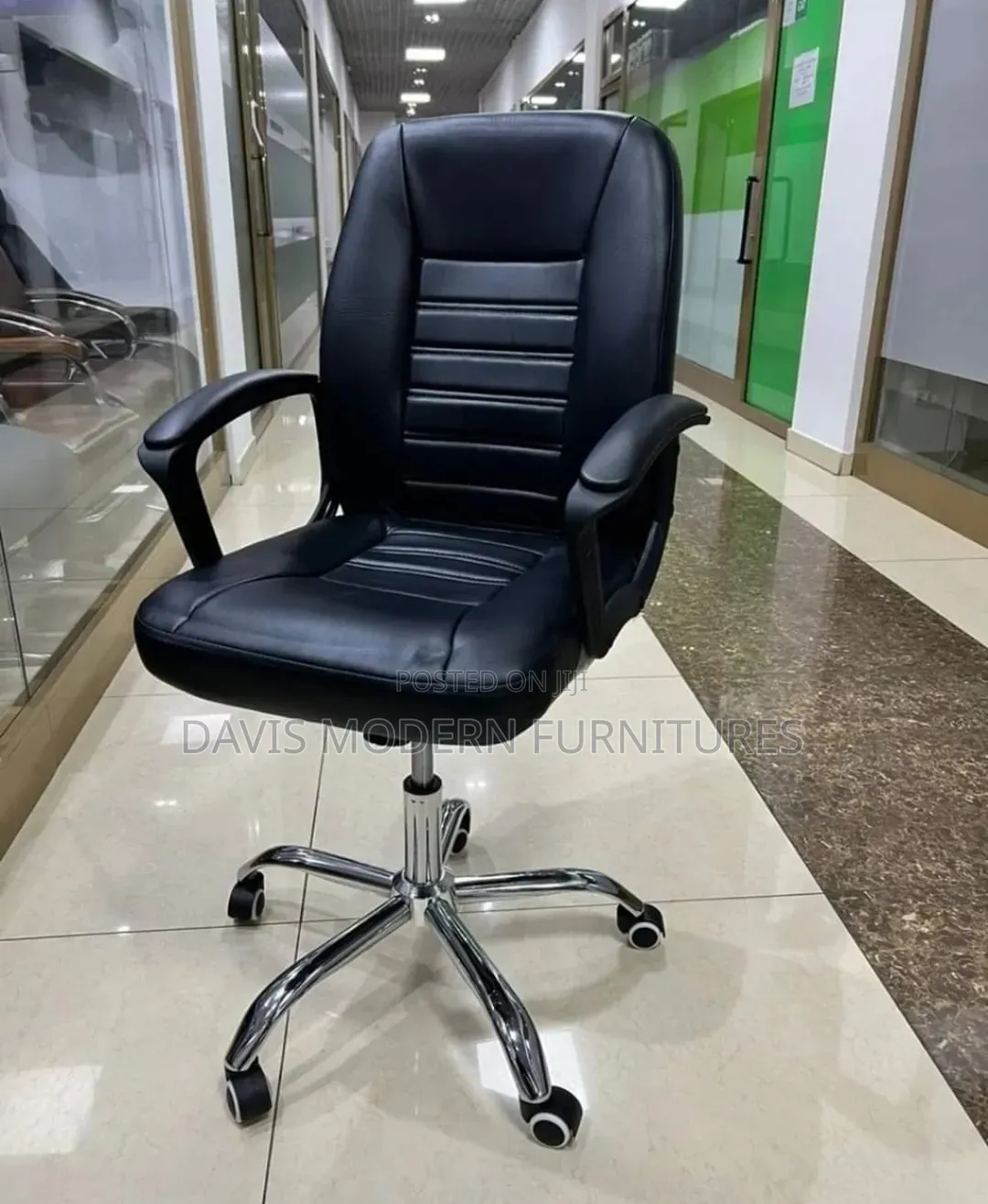 Mid-Back Black Executive Swivel Office Chair With Padded Armrests