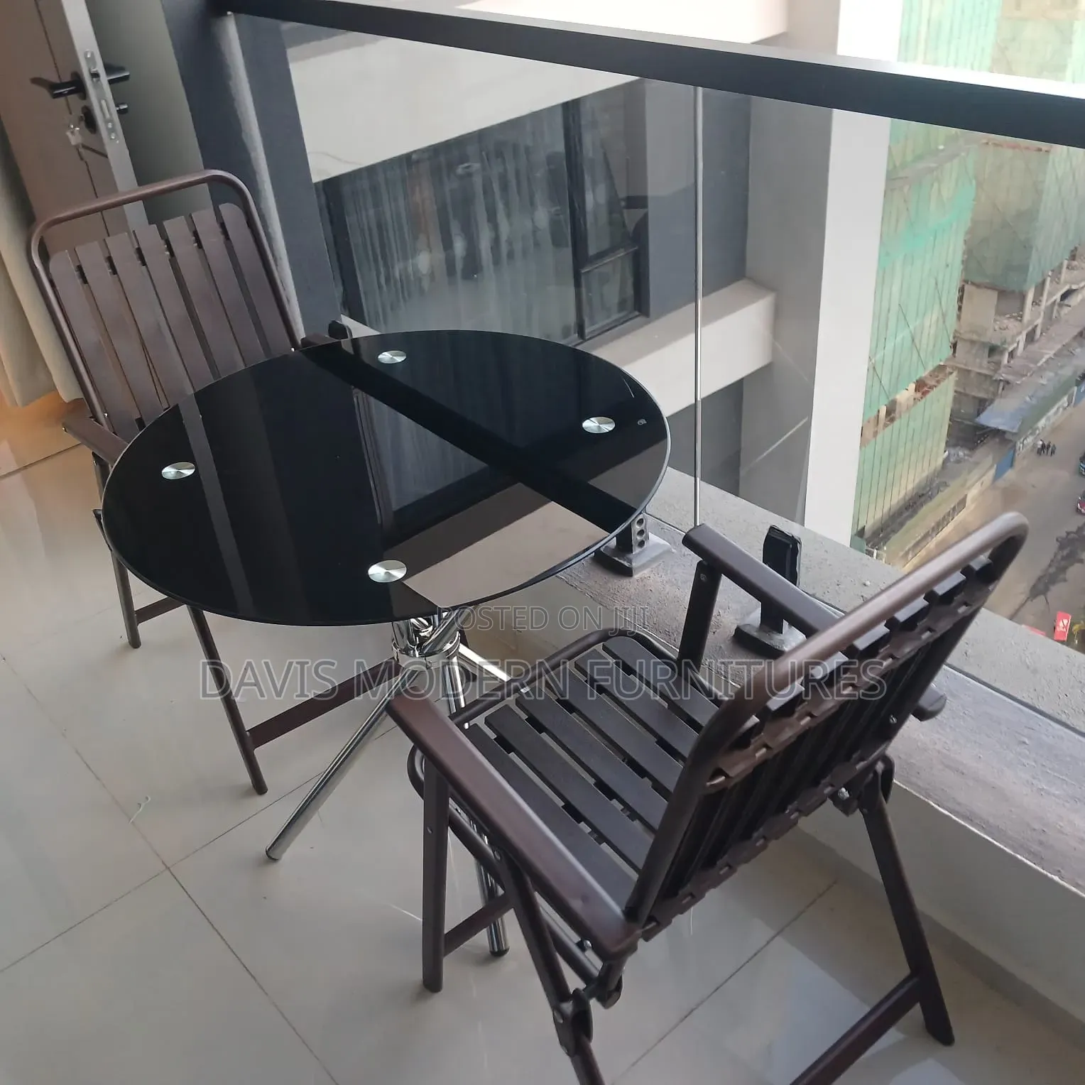 3-Piece Round Glass Bistro Set With Folding Metal Chairs