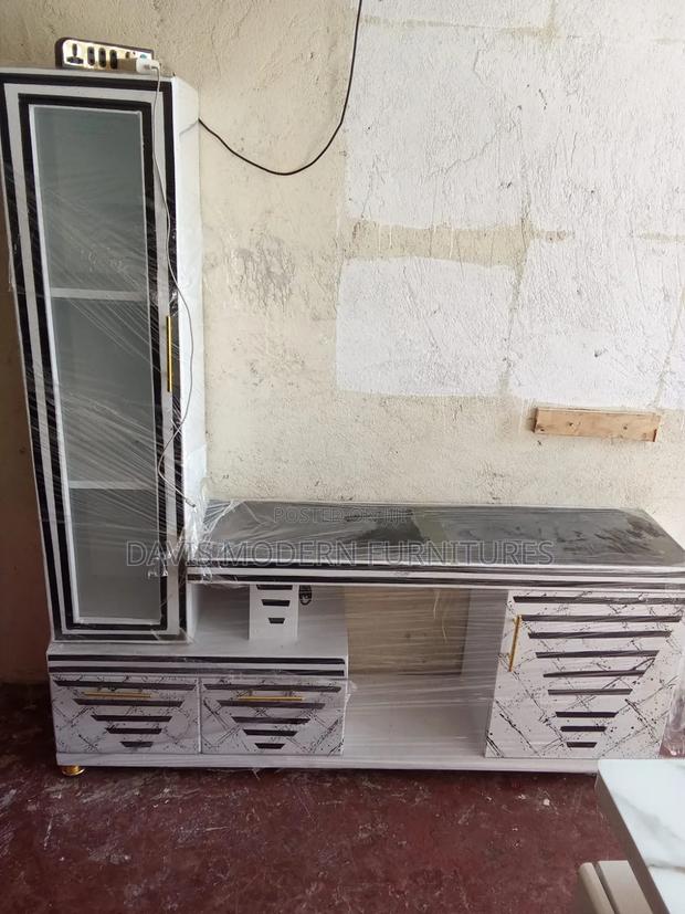 Modern White Tv Stand Display Cabinet and Black-Gold Accents