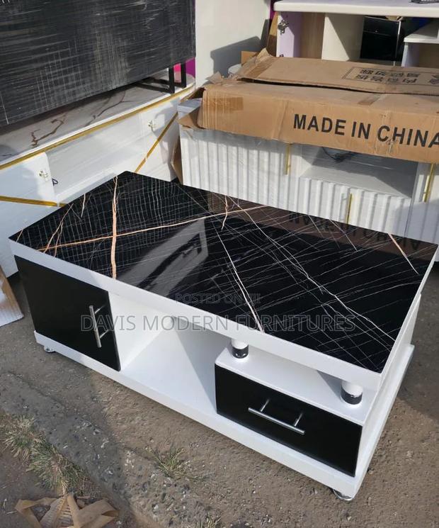 Modern Coffee Table With Black Marble-Effect Top and White-Black S