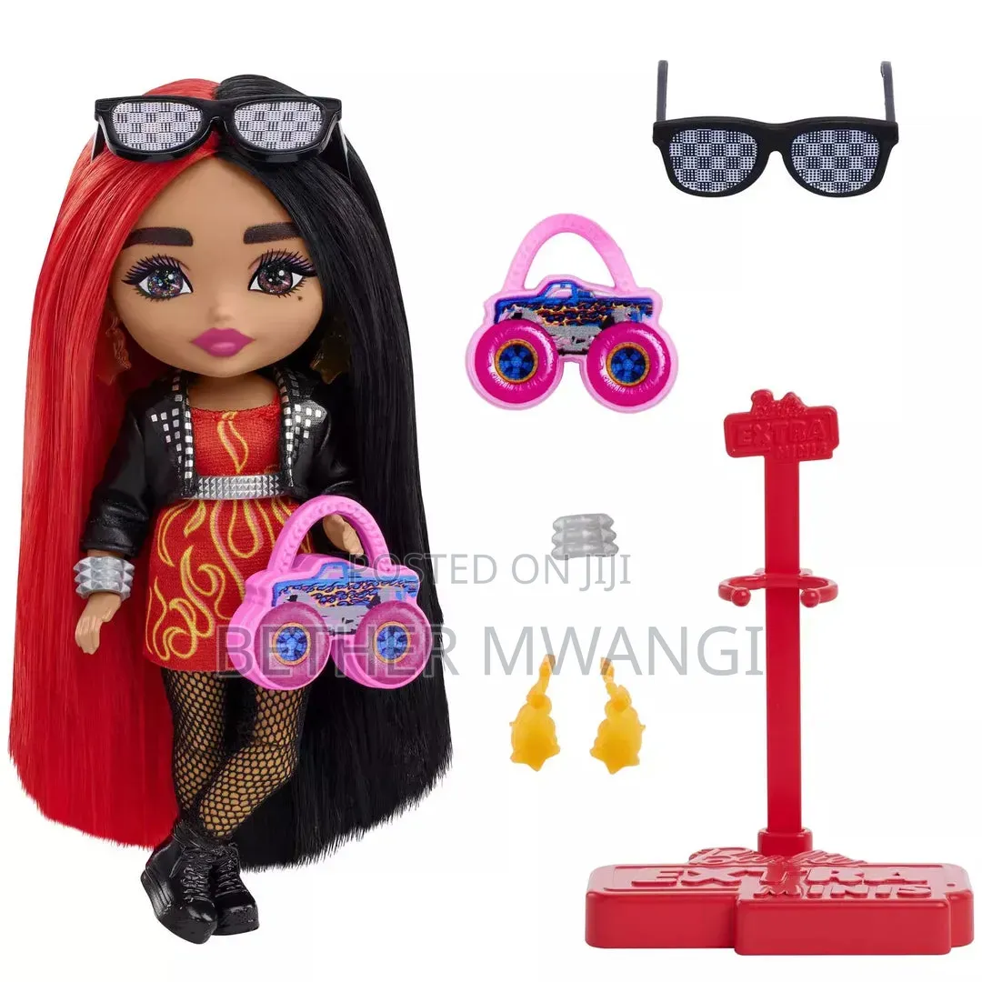 Barbie Extra Mini Doll With Moto Jacket Accessories Doll Stand
