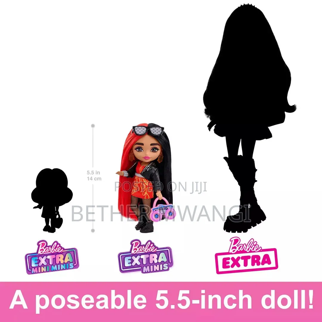 Barbie Extra Mini Doll With Moto Jacket Accessories Doll Stand