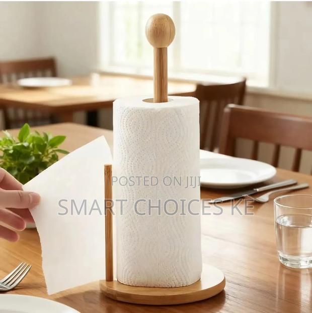 Bamboo Wood Tissue Holder Vertical Roll Pole Paper Towel Holder