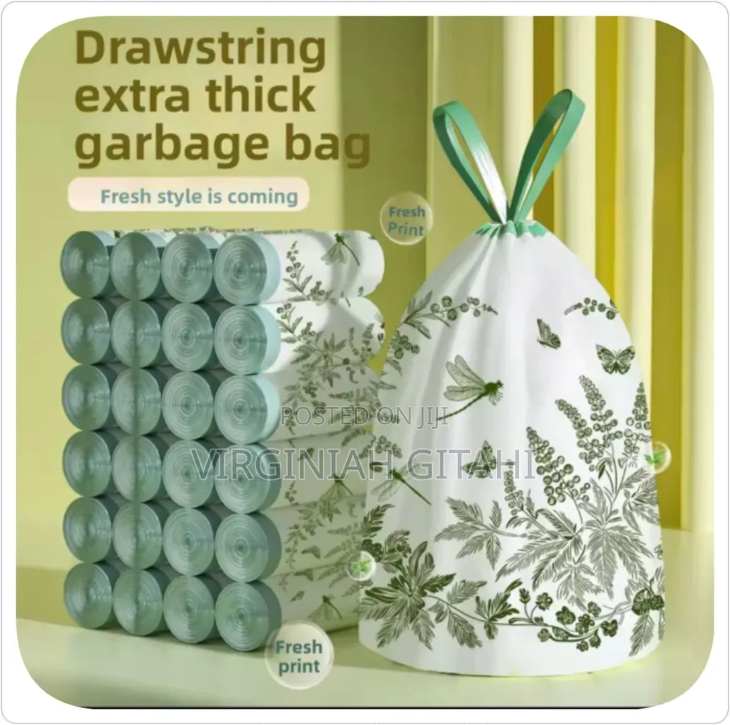 50pcs Thickened Aerial Kitchen Garbage Bags Drawstring Trash Bag