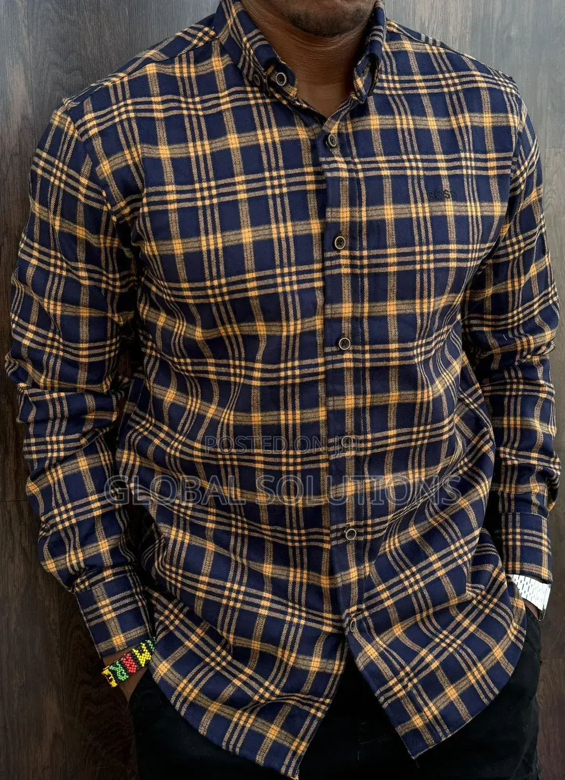 Boss Navy Reid Check Cotton Shirts With Coloured Check Pattern