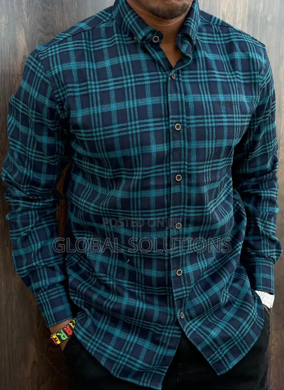 Boss Navy Reid Check Cotton Shirts With Coloured Check Pattern