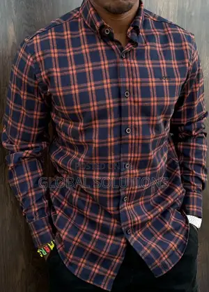 Boss Navy Reid Check Cotton Shirts With Coloured Check Pattern