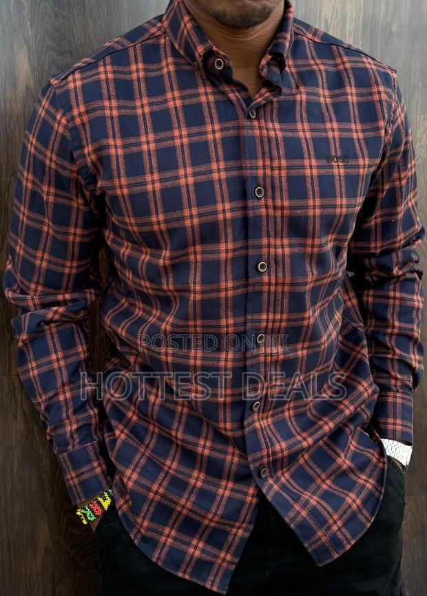 Boss Navy Reid Check Cotton Shirts With Coloured Check Pattern - thumbnail 4