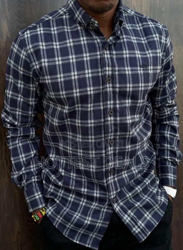 Boss Navy Reid Check Cotton Shirts With Coloured Check Pattern - thumbnail 5