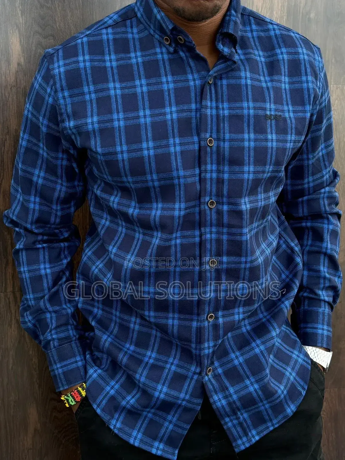 Boss Navy Reid Check Cotton Shirts With Coloured Check Pattern