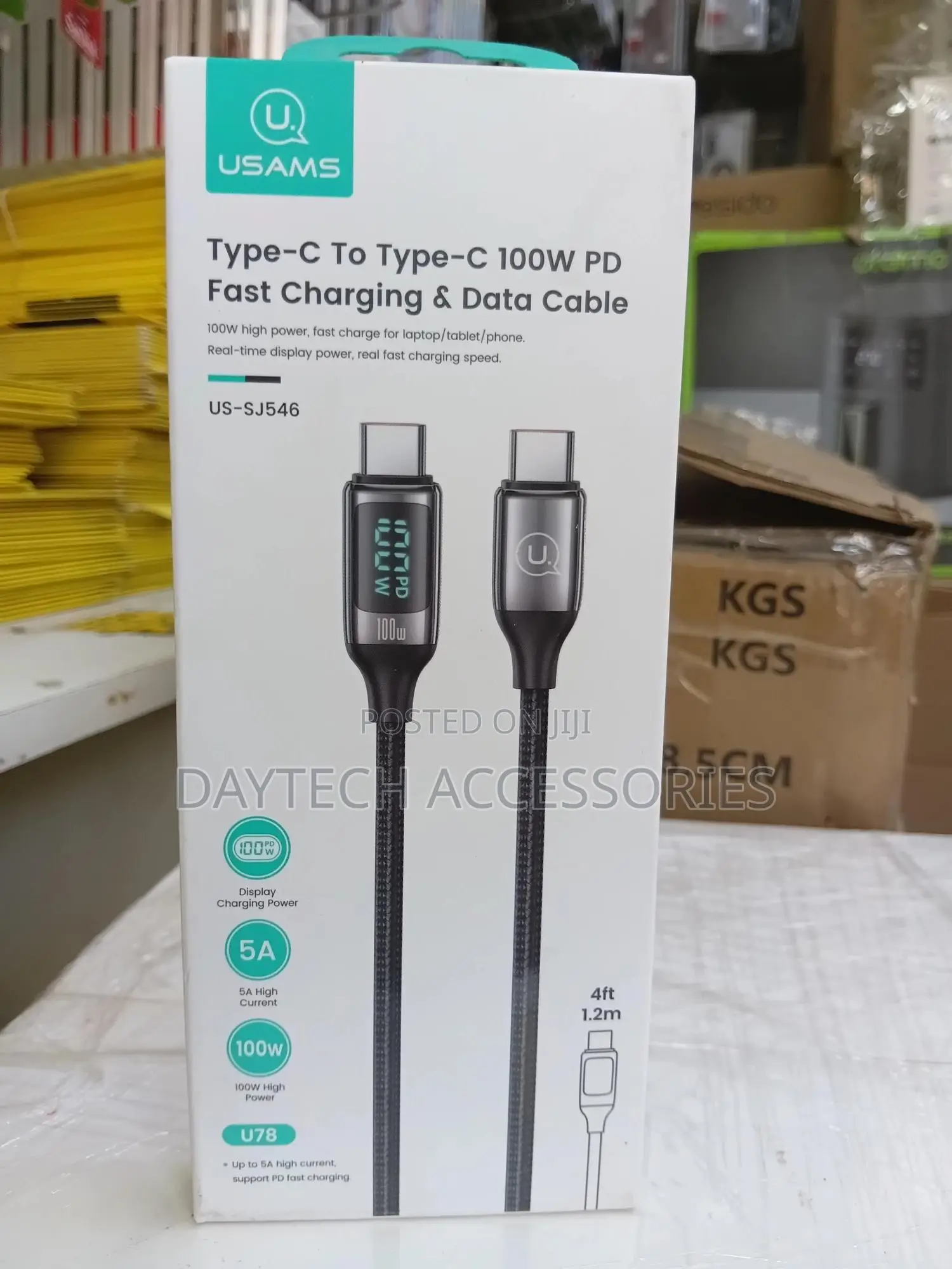 Usams Us-Sj546 100w Type-C to Type-C Fast Charging Cable With Display.