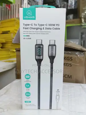 Usams Us-Sj546 100w Type-C to Type-C Fast Charging Cable With Display.