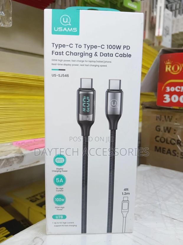 Usams 100w Type-C to Type-C Cable With Led Digital Display. - thumbnail 3