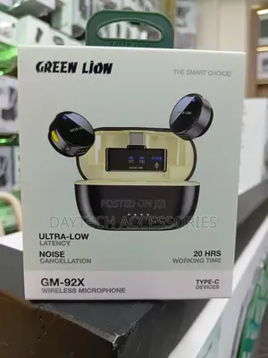 Green Lion Gm-92x Wireless Microphone for Type-C Devices in Black.