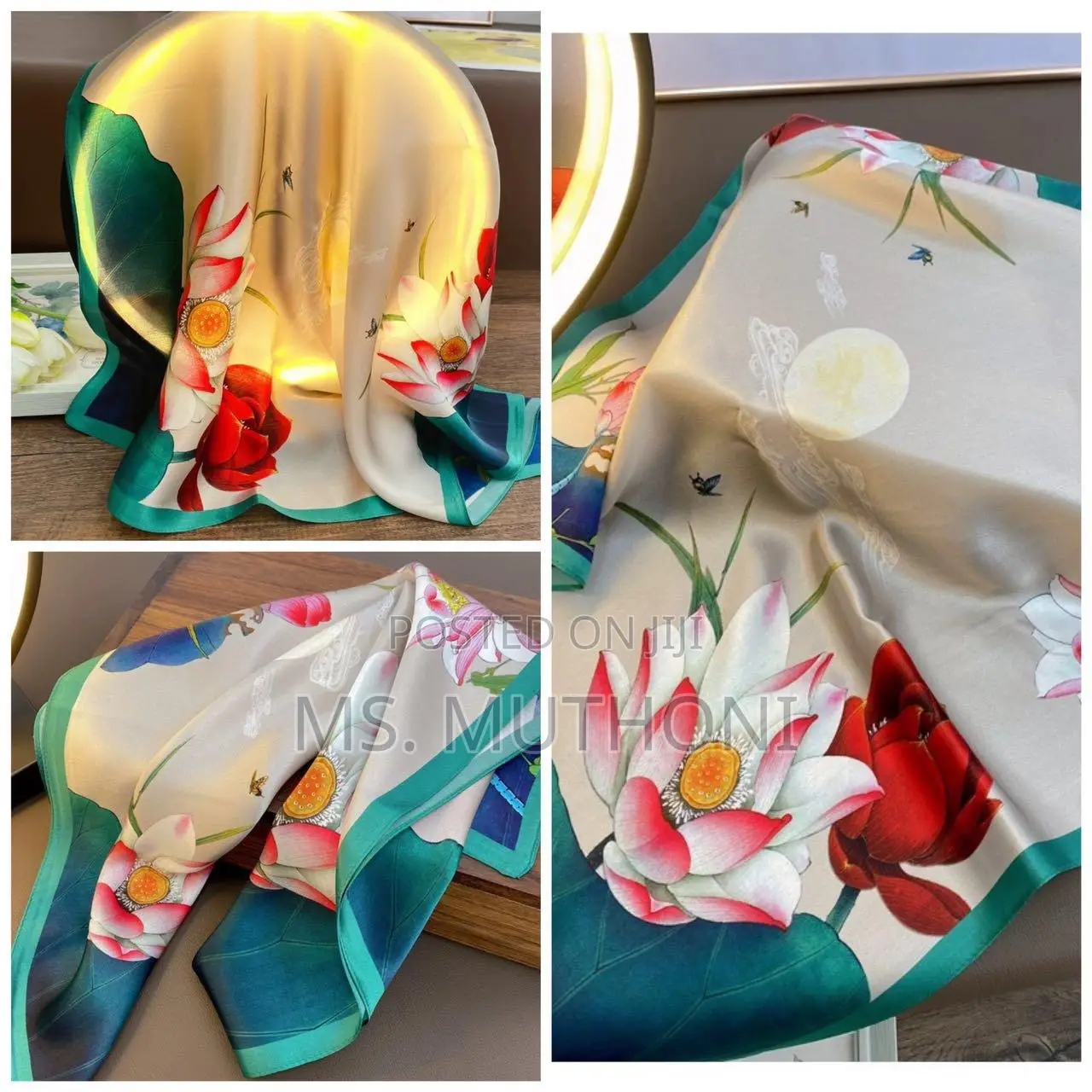 Chic Satin Floral Accessory Scarf