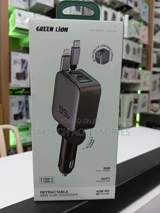 This Is a Green Lion 99w Retractable Car Charger.