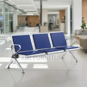 Office Bench:Blue 3-Seater Padded Heavy-Duty Office Waiting Room Bench