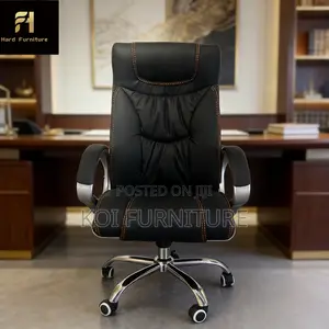 Office Chair : Black High-Back Leather Executive Office Chai