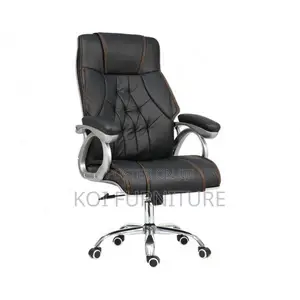 Office Chair : Black High-Back Leather Executive Office Chai