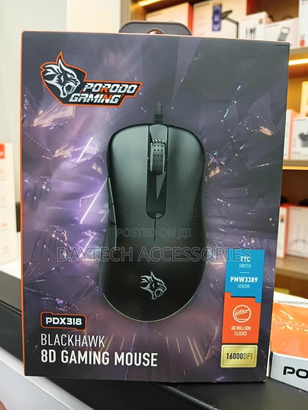 Porodo Gaming Blackhawk 8d Wired Gaming Mouse (Model Pdx318) in Black - main view